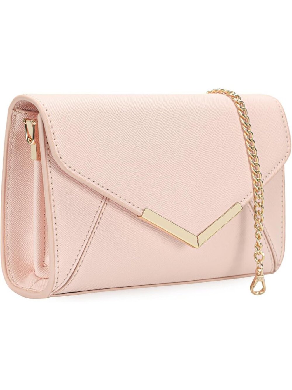 Women's Pale Pink Faux Saffiano Leather Envelope Clutch Purse Evening Handbag